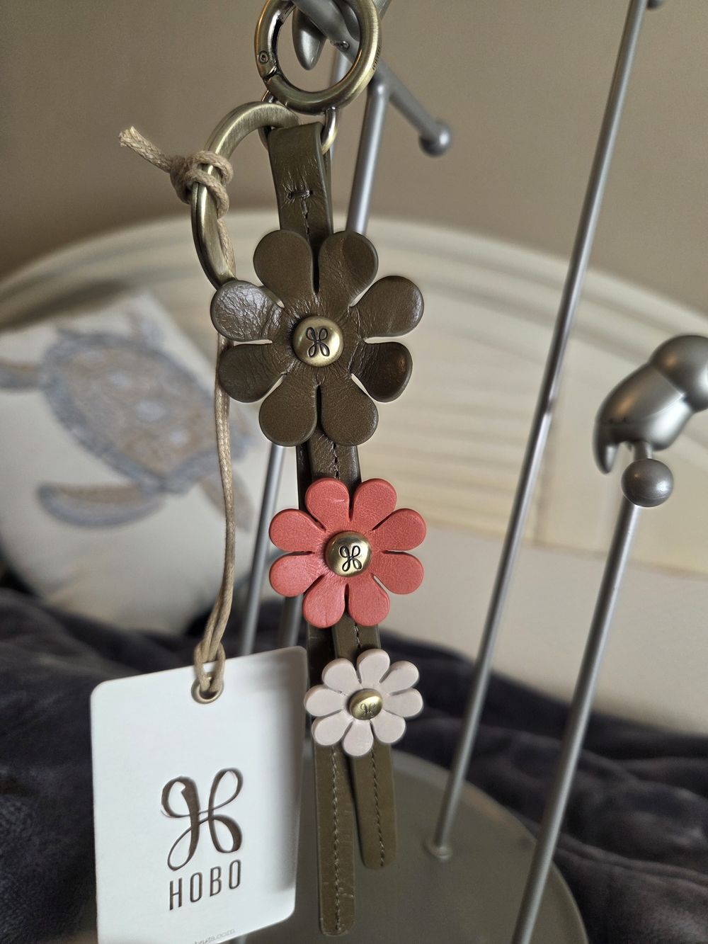 HOBO Kids Leather Flower Bag Charm in Olive, Coral & Cream